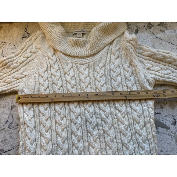Coldwater Creek Cable Knit Cowl Neck Sweater Large Cream Wool Blend Elbo… - Picture 7 of 8